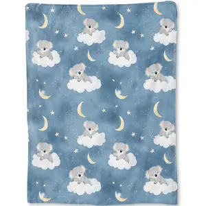 Cute Koala Blanket - Sweet Sleepy Koalas Moon and Star Fleece Throw,Gifts for Kids Girls, Soft & Warm,Lightweight, for Modern Decor, Animal Lovers, and Room Home Accents Slim Soft One-Side Printing