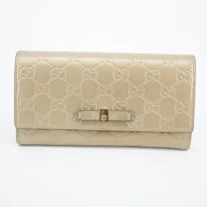 Pre-owned GUCCI Leather small leather goods Gold Guccisima Ribbon Long Wallet #2056
