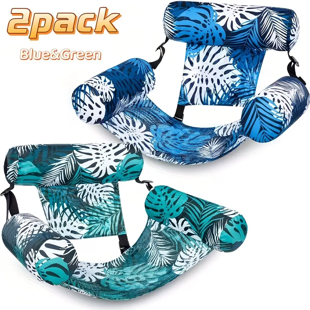 2 PCS Adult Floating Pool Water Hammock Chairs, 4-in-1 Foldable Portable Pool Float Lounger, Quick Dry Soft Mesh Fabric Water Bed, Summer Float Toy for Backyard Swimming Pool, Seaside Beach, Lake River Drifting Sunbathing