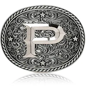Western Cowboy/Cowgirl Initial Belt Buckle - Silver- Large, Letter Buckles For Men And Women P