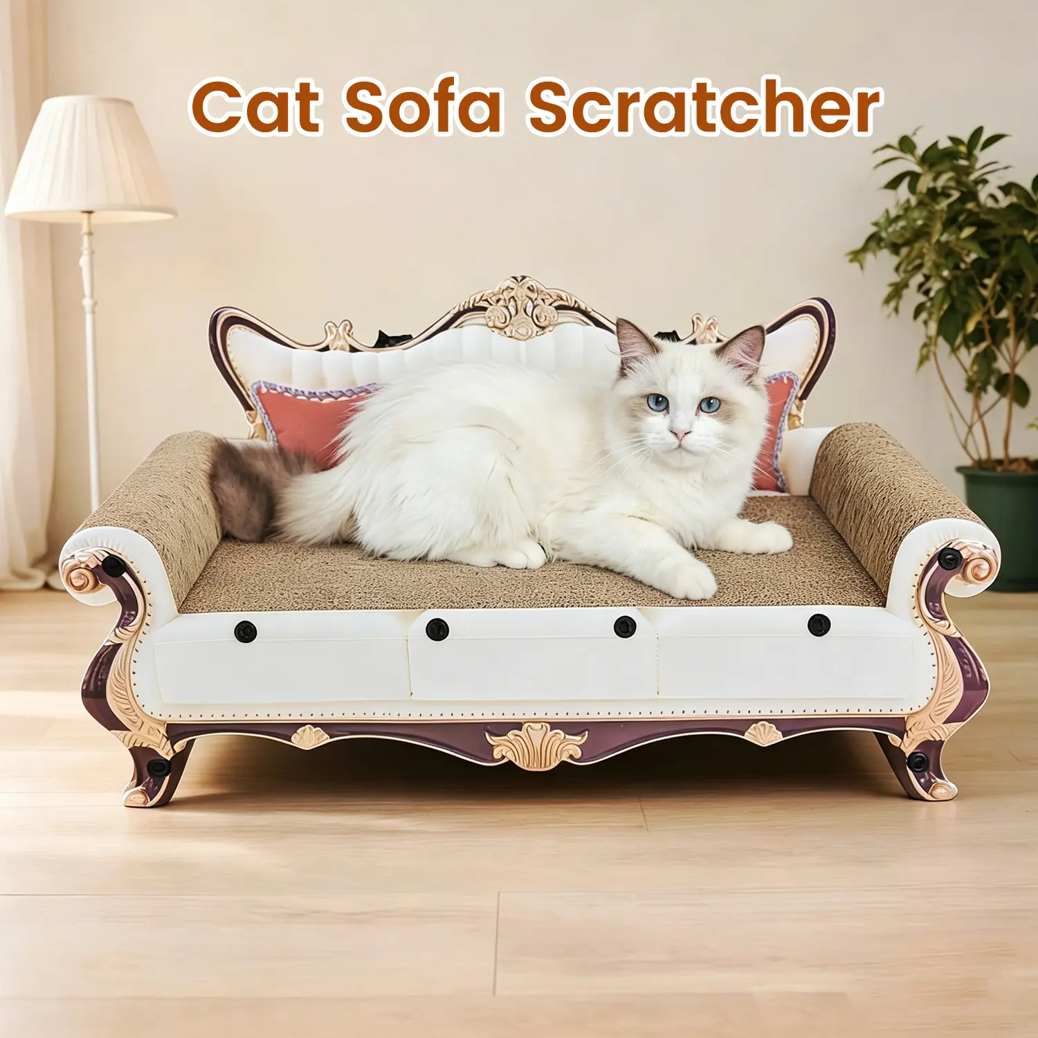 Cat Sofa Scratcher Bed with Large Corrugated Scratch Area, 2-in-1 Cardboard Cat Couch Lounge for Scratching, Napping, Stretching & Furniture Protection