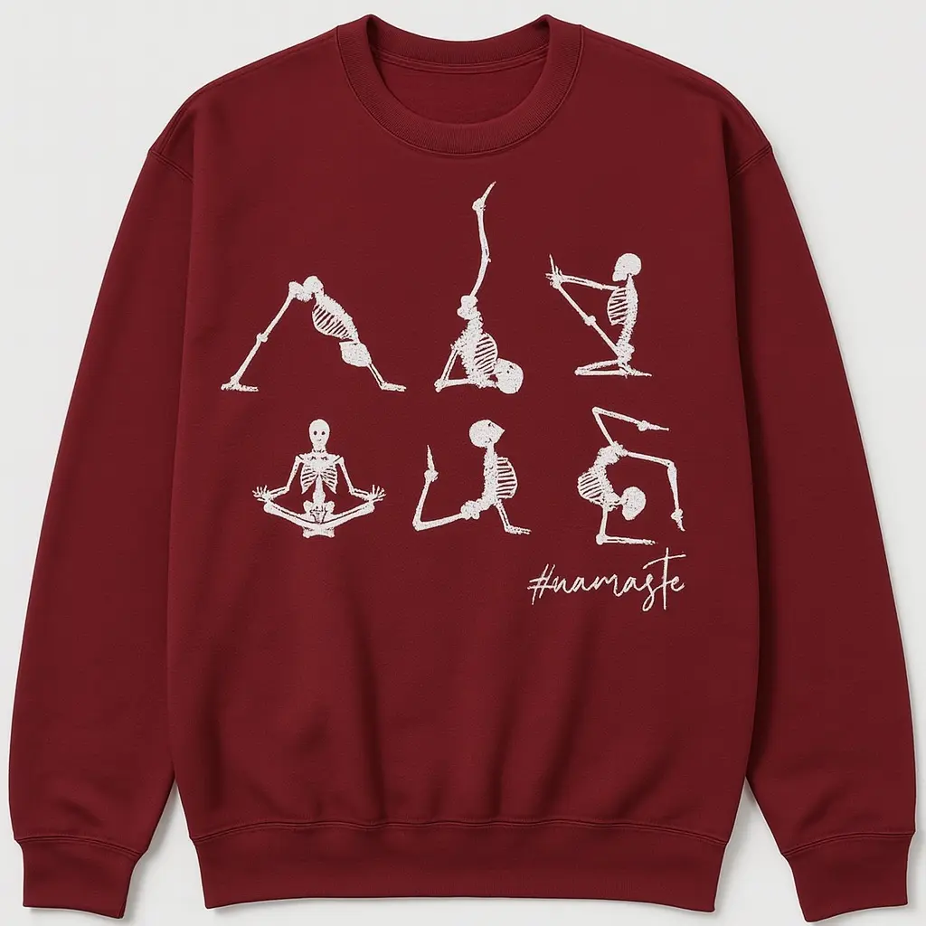 Halloween Skeleton Yoga Shirt • Namaste Spooky Yoga Poses Graphic Tee • Funny Skeleton Workout T-Shirt for Yoga Lovers, Pilates & Gym • Unisex Soft Cotton Halloween Yoga Top • Goth Fitness Gift for Men & Women, Fall October Costume