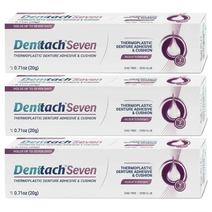 🔥HOT SALE 2026 !  Denttach Denture Adhesive, Thermoplastic Denture Adhesive, Cushion and Reliner, Comfortable, Secure Denture Grip for Up to 7 Days, Non Glue, Zinc Free, Long Holding Denture Reliner (Pack of 3)