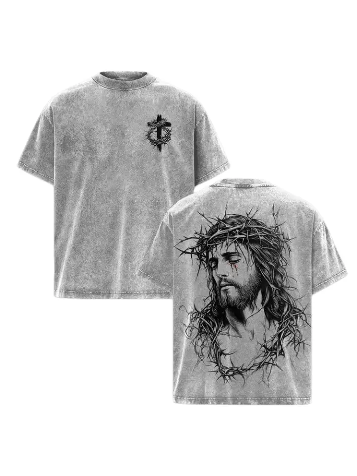 Tears of Blood – Christ’s Love in Pain - Jesus Crown of Thorns Tee Washed God Apparel Tee, Easter T-Shirt, Jesus T-Shirt, Easter Streetwear, Christian Apparel Graphic Tees, Gym Pump Cover Church Outfit tiktok usa trend