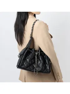 Rhombus leather shoulder armpit bag caviar pattern large capacity stray bag bucket drawstring bag chain messenger bag femalePerf Power SHOP