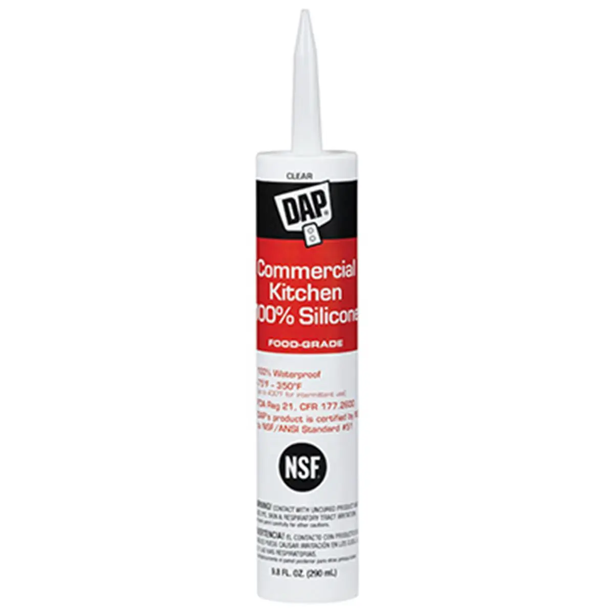 DAP 08658 Silicone Kitchen Sealant - 9.8 oz, Waterproof, FDA-Certified Caulk, ANSI Standard #51, for Food Zones, Commercial Kitchens
