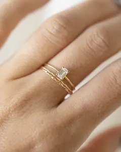 14K Gold Emerald Cut Diamond Ring