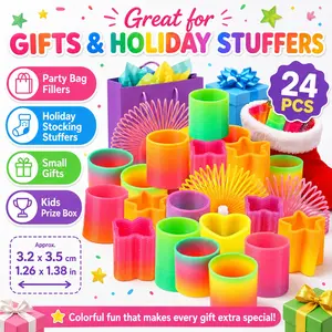 24pcs Mini Rainbow Spring Ring Toy Set, Assorted Shape Slinky-Style Springs, 3.2 x 3.5 cm / 1.26 x 1.38 in, Fun Elastic Fidget Toys, Party Bag Fillers, Goodie Bag Stuffers, Birthday Party Favors, Classroom Prizes, Stocking Stuffers for Kids
