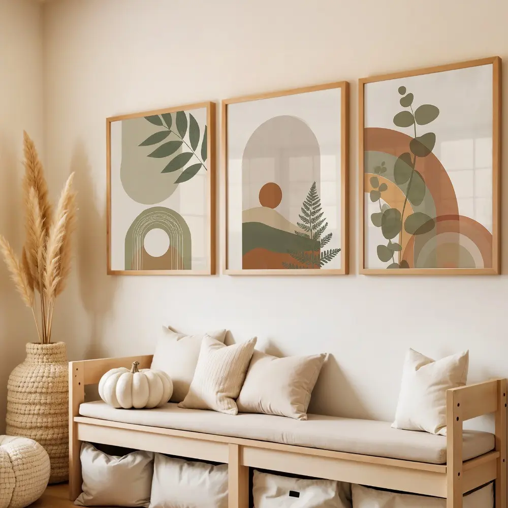 3 Piece Set Retro Artistic Poster Prints, Olive & Fern Art, Bohemian Abstract Floral Canvas Wall Decor for Bedroom Living Room, Abstract Botanical Print