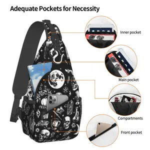 Crossbody chest bag Gothic witch witchcraft shoulder bag Foldable Large capacity Fashionable and durable Can be used for shopping Work Leisure travel Hiking backpack