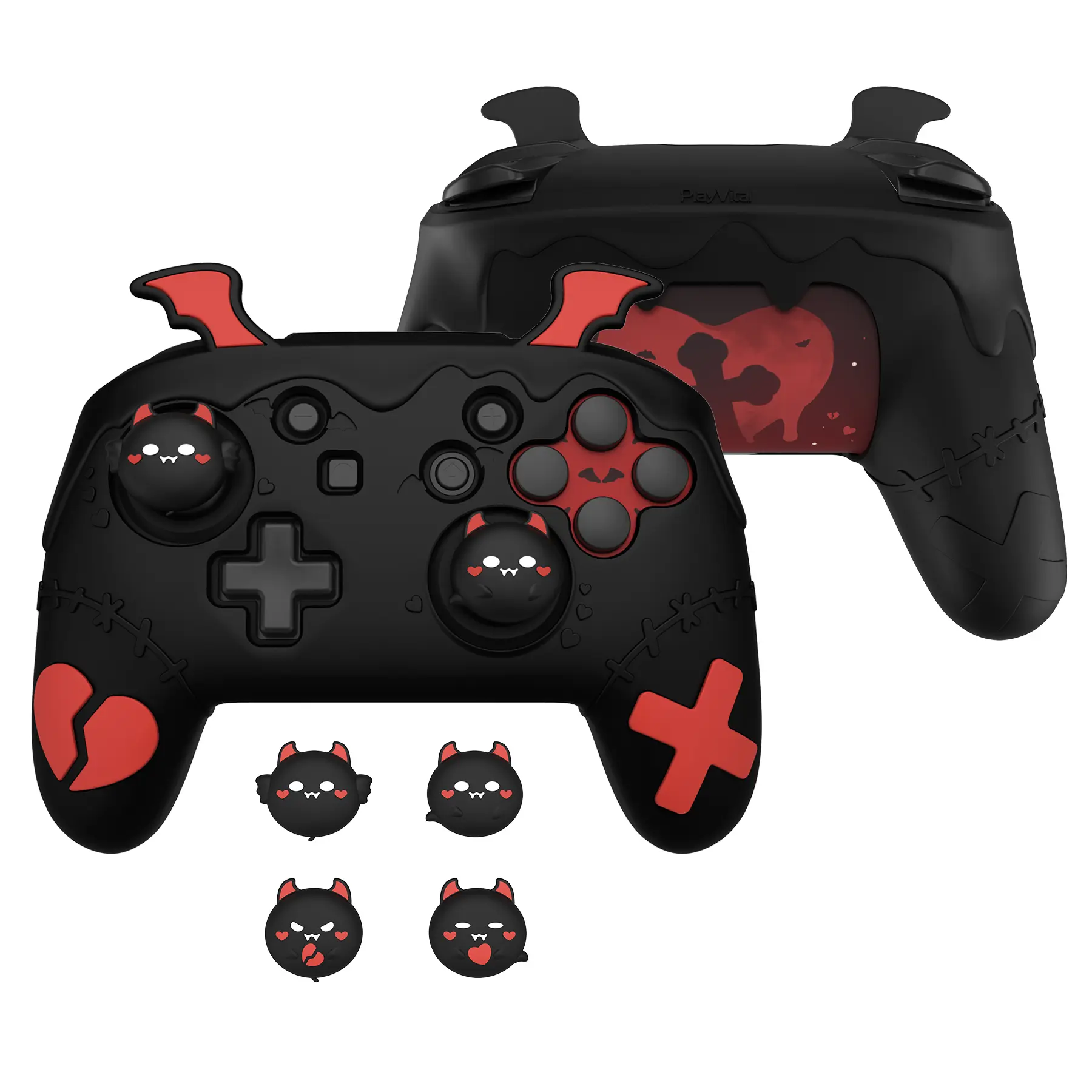 PlayVital Gothic Imp Series Cute Silicone Case for Nintendo Switch Pro Controller and Nintendo Switch 2 Pro Controller with Thumb Grip & Sticker, Non-Slip Anti-Scratch Protective Silicone Skin Cover - Black