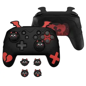 PlayVital Gothic Imp Series Cute Silicone Case for Nintendo Switch Pro Controller with Thumb Grip & Sticker, Non-Slip Anti-Scratch Protective Silicone Skin Cover - Black