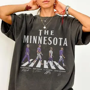 Minnesota Football Walking Road Signatures T-Shirt - Justin Jefferson Graphic Tee - MN Football Fan Gift - Skol Pride Game Day Apparel - Unisex Premium Tee