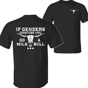 Graphic T-shirt – If Gender Confuses You, Squeeze Out a Bull| funny satire tee, gender humor t-shirt, two-sided graphic, unisex cotton, streetwear