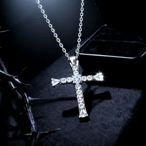 18K gold-plated copper Divine Radiance Necklace: pear-shaped white zircon cross (symbolizing faith/devotion), stylish, versatile, finely crafted. Ideal for daily/parties/outfits/outdoor, great gift for Black Friday/Christmas.