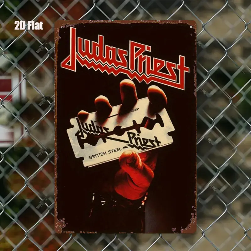 1pc 2D Metal Sign Wall Art Plaque, featuring a classic rock band logo design, with bright colors, perfect for hanging in a bedroom or home theater, Home Decor Products, dimensions are 8inch x 12inch