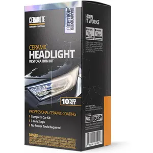 CERAKOTE ®   Ceramic Headlight Restoration Kit – Guaranteed To Last As Long As You Own Your Vehicle – Brings Headlights Back to Like New Condition - No Power Tools Required - 10 Wipe Kit