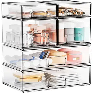 Clear Stackable Storage Drawers - Set of 6 -  Drawers,Bathroom Organizer Bin and Plastic Makeup Organizer,Clear Stacking Brightroom Storage Boxes for ,Cabinet,Pantry Organization