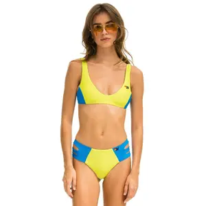 COLOR BLOCK BRALETTE BIKINI TOP - LED // BLUE