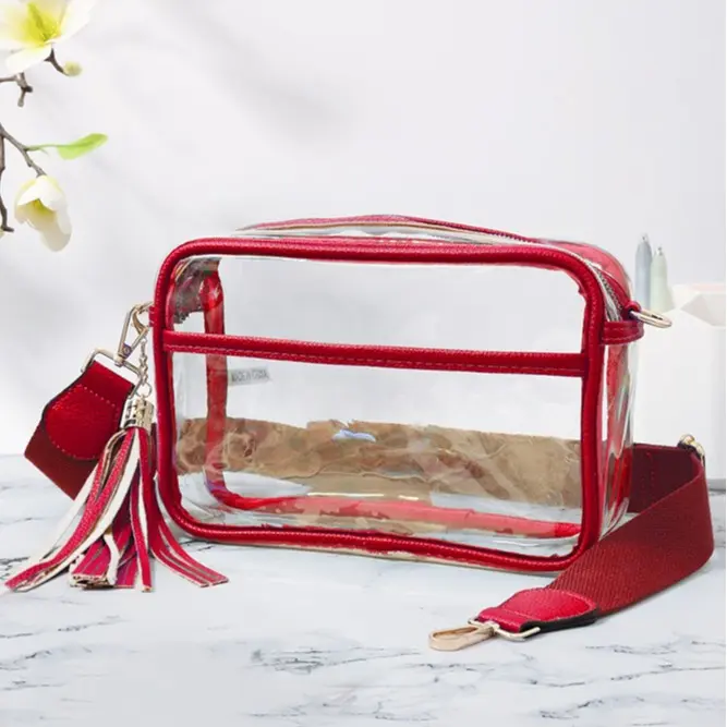 Clear Stadium with Zipper Closure Crossbody Camera Shoulder Bag with Adjustable Strap