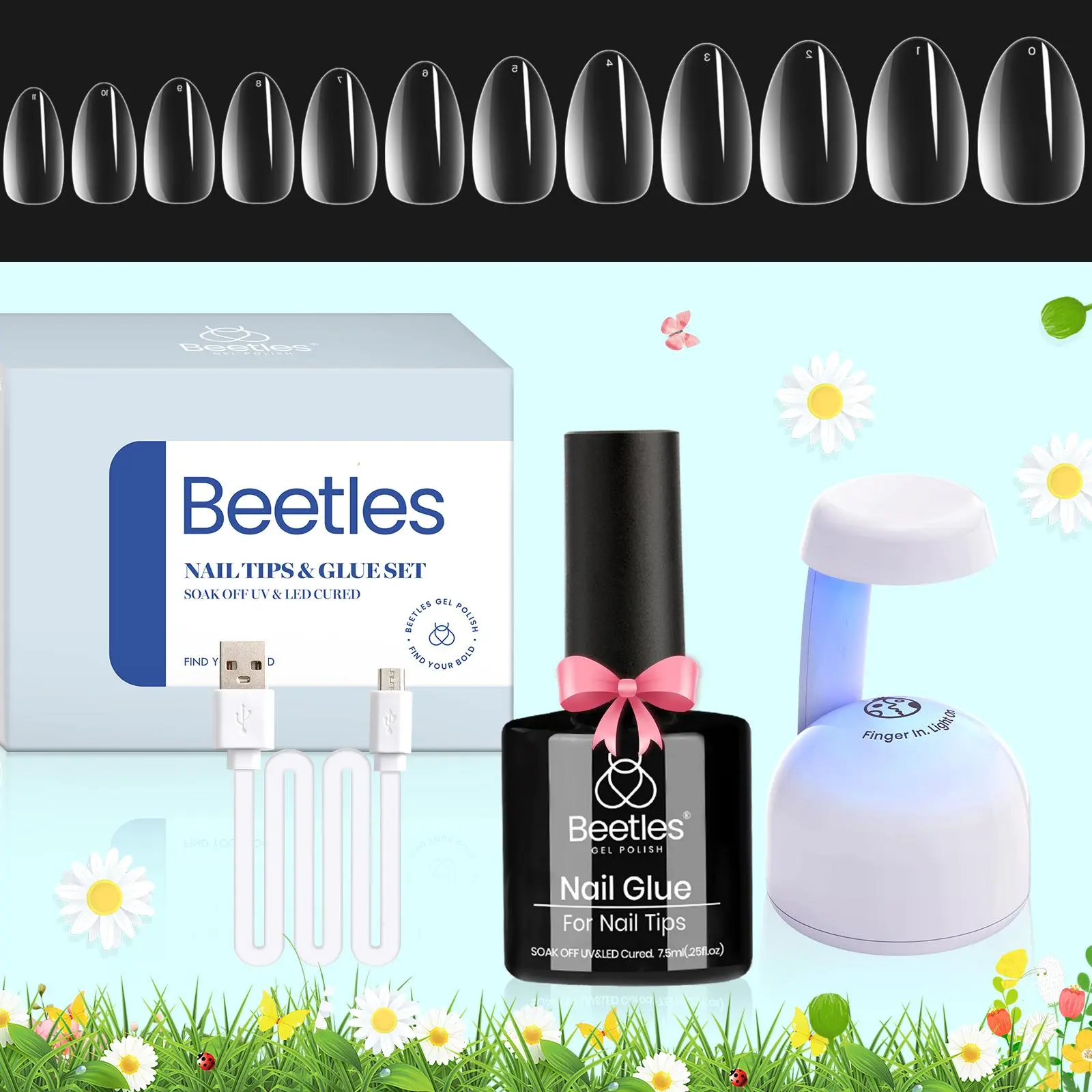 XShort Almond 12Sizes 500Pcs-Clear (Kit)