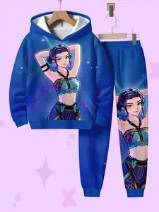 Girls' Spring & Fall Hooded Fitted Sweatshirt Set, Bottoms, Long Sleeve Casual Streetwear, Outdoor Clothing, Holiday Gift, Travel Fashion