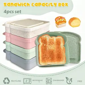 4Set Sandwich Containers For Lunch Boxes, Reusable Sandwich Box Container For Kids Adults, With Lid Sandwich Holder Bread Container For Adults, Microwave & Dishwasher Use, For School, Office, Camping