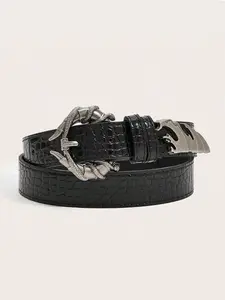 Y2K Style Crocodile Grain Print Belt with Buckle, Trendy Leopard Print, Minimalist Punk Fashion for Men, 1pc Accessory