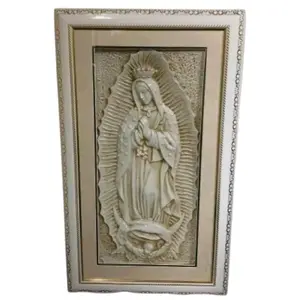 Virgen De Guadalupe 3D 14"x24" Blanco, Dorado, Silver-Tone Frame LIGHT WEIGHT Cuadro  with Detailed Framing and Intricate Design Elements Decoration Wall Cuadro Our Lady Of Guadalupe Religious art image, home decor, wall decor, church events, gifts