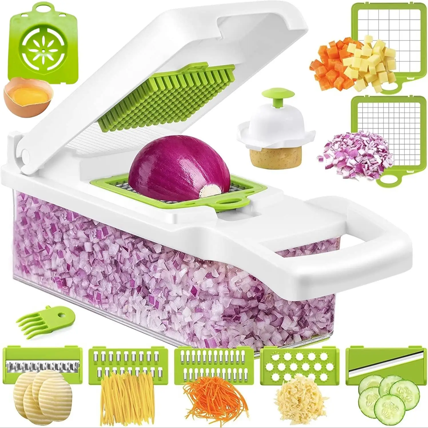 Multifunctional Vegetable Chopper with 8 Blades, 1 Count 15 in 1 Vegetable Cutter with Container, Modern Kitchen Vegetable Slicer Dicer Food Cutter