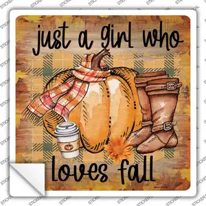 Loves Fall Novelty Square Sticker Decal