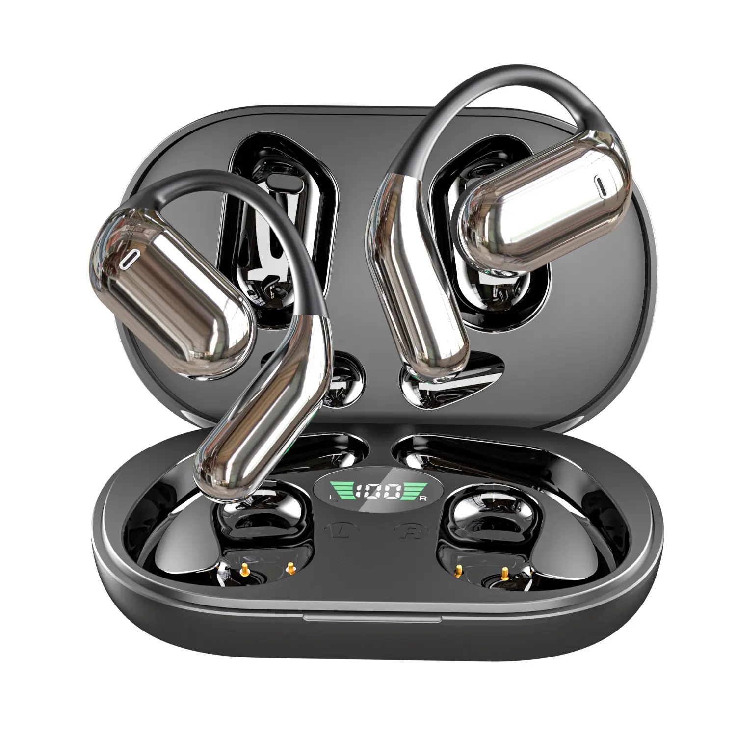 Open Ear Bluetooth 5.4 Earbuds Wireless Headphones Sport Earphones Built-in Mic with Ear Hooks HlFI Sound Quality 50H Playtime LED Display Charging Case lPX7 Waterproof Design for Running Fitness