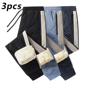 Men's Thermal Fleece Joggers Pack of 2 Winter Warm Sweatpants with Elastic Waistband Zipper Side Pockets Windproof Durable Fabric for Running Hiking Workouts