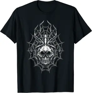 Spider Web Skull Lazy Halloween Costume Cool Skeleton T-Shirt - 73B0BFVBCX27