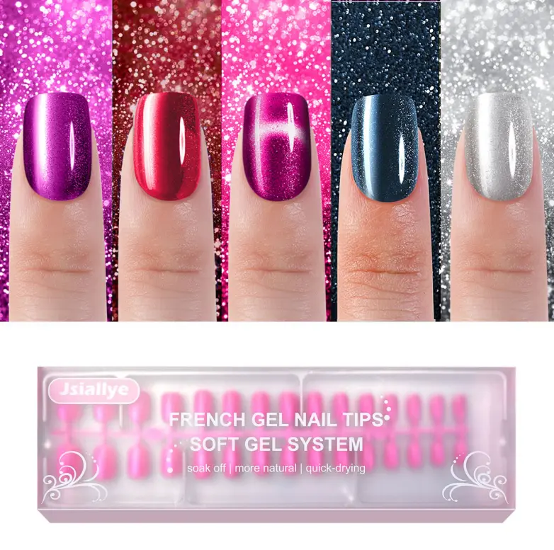 Jsiallye 150Pcs Cat Eye Press on Nails Short Square，Soft Gel Fake Nails, Glossy Glitter Cat Eye Nail Tips for Women and Girls Stick On Nails in 12 colour,summertime nail cateyes nail,salon -quality nails for everyday,gift for women summernail