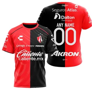 Personalise LIGA MX Atlas F.C Shirt 3D Iconic Red and Black Split Design Stylish Mexican Football T-shirt, Mexicano Futbol Jersey, Gifts for Him Dad