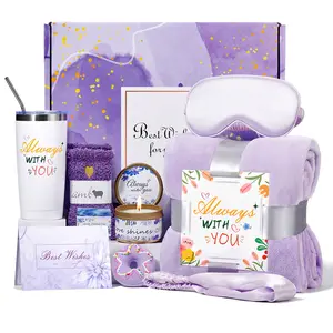 Birthday Gifts for Women, Get Well Gifts for Women Gift Basket, Retirement Gift for Women with Luxury Flannel Blanket, Teacher Appreciation Gifts for Women Mom Wife Girlfriend Bestie Sis-Birthday Gift Ideas Purple