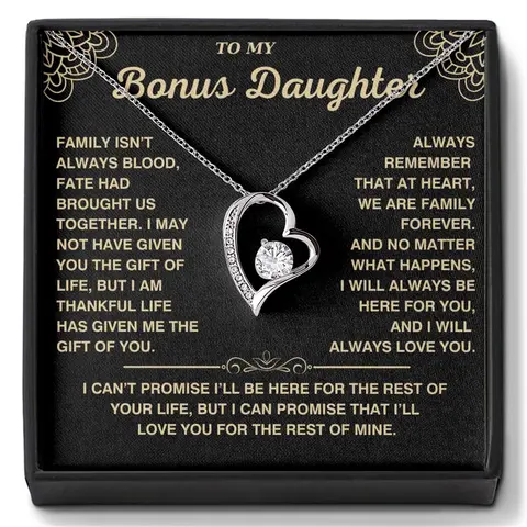 To My Bonus Daughter Necklace ️Meaningful Family Gift for Step Daughter, Emotional Family Jewelry Gift, Birthday, Graduation, Christmas, Special Occasions Gift