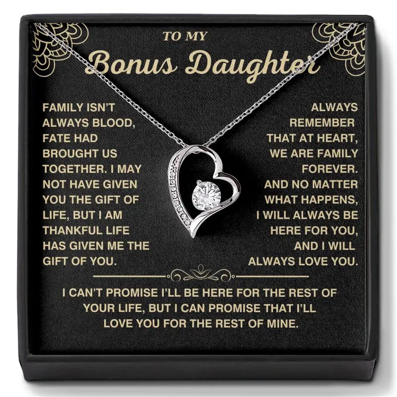 To My Bonus Daughter Necklace ️Meaningful Family Gift for Step Daughter, Emotional Family Jewelry Gift, Birthday, Graduation, Christmas, Special Occasions Gift