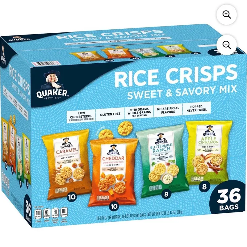 Quaker Rice Crisps Variety Pack, 36-Count Snack Pack