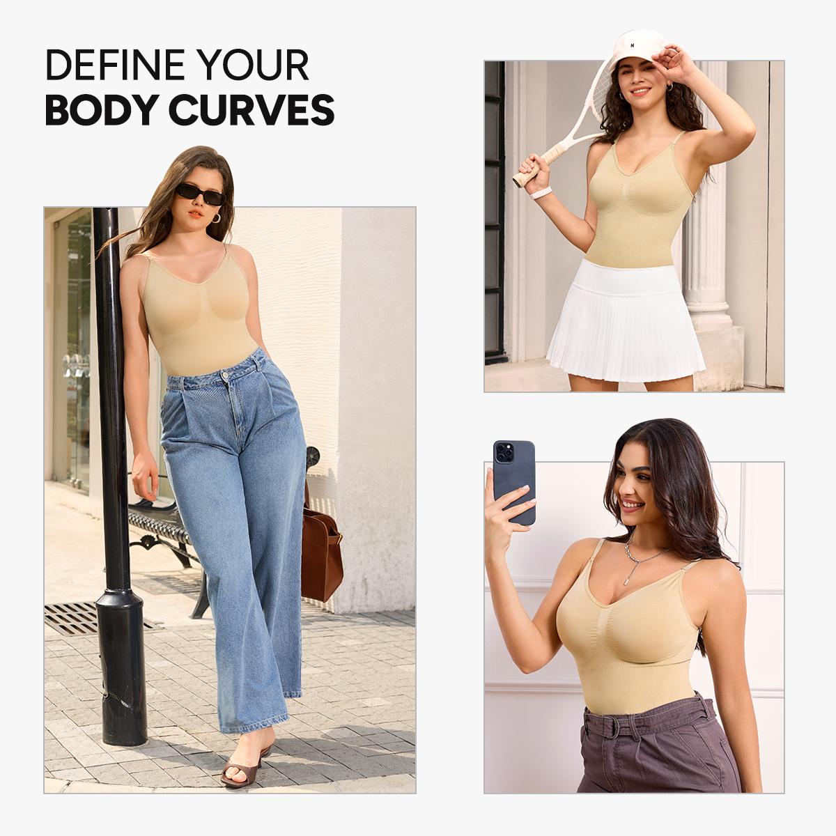 [MAX] Nebility Women's Seamless Vneck Shapewear - Basic Comfortable Sleeveless Camisole, Stretchy Bodysuit with Gentle Tummy Support, Minimalist Womenswear Compression TikTokShopBlackFriday