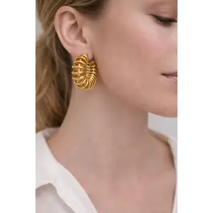 18K Gold Plated Spiral Wire C-Shaped Hoop Earring, Stainless Steel Jewelry