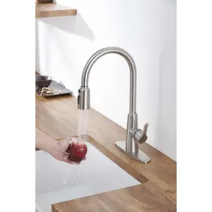 Kitchen Sink Faucet with Pull Out Sprayer Brushed Nickle,Stainless Steel High Arc Kitchen Sink Faucet, 3 Way Setting Single Handle Kitchen Faucets with Deck Plate