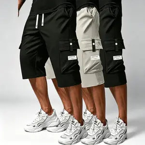 Men's 3-Pack Plus Size Cargo Shorts – Big & Tall Drawstring Elastic Waist 3/4 Length Pants, Multi-Pocket Utility Shorts for Summer, Work & Daily Wear – Blue, Black, Beige, Relaxed Fit
