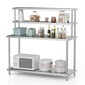 Heavy Duty Stainless Steel Workbench with Double Overshelf, Adjustable 2-Tier Design, 60x12 Inch Utility Table, High Load Capacity, Easy Assembly & Clean, Perfect for Lab, Kitchen, Restaurant & Warehouse