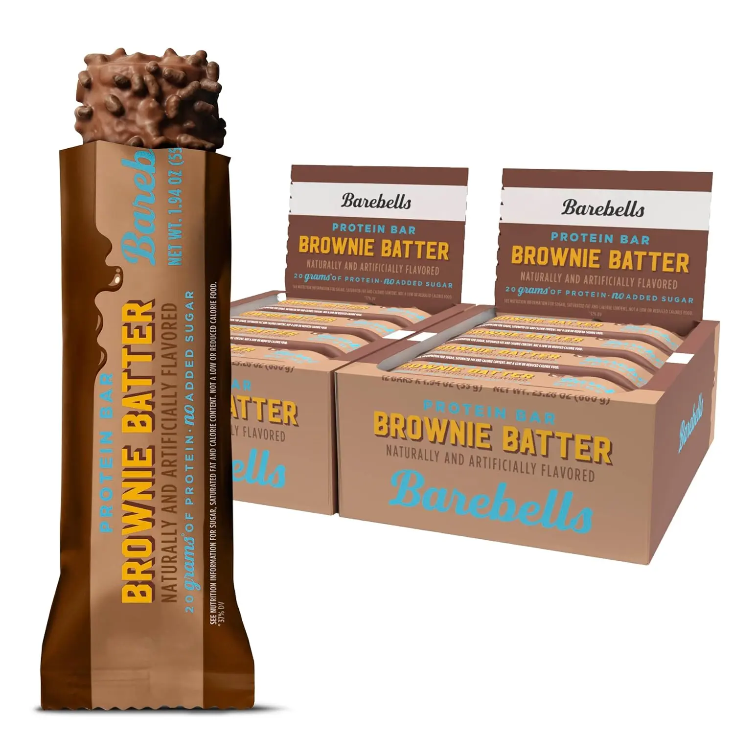 Barebells Protein Bar Brownie Batter – 55g High Protein Chocolate Bar – Low Sugar Brownie Flavor Snack – On-The-Go or Post-Workout Treat 24 Count (Pack of 1)