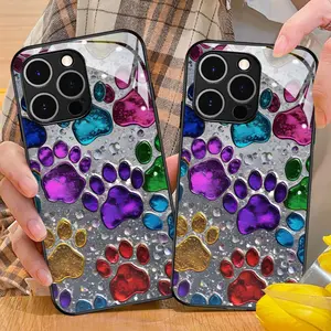 Vibrant Cat Paw Design Tempered Glass Phone Cover, Compatible with for iphone17 17Air 16 Pro 15 Promax 14 Plus 13 12 11 - Sturdy Protective Phone Cover