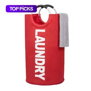 Laundry Basket with Handle, Collapsible Round Laundry Hamper, Foldable Dirty Clothes Storage Organizer for Home Bedroom, Bathroom and Laundry Room, Waterproof Laundry Basket #TOP PICKS