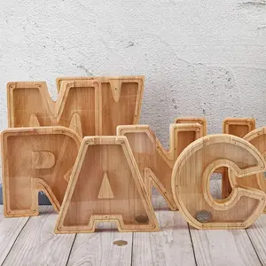 26 English Alphabet A-Z Letter Penny Bank, Large-Capacity Transparent Wooden Alphabet Penny Bank, Wooden Savings Box, Back to School Gifts, Halloween Gifts, Christmas Gifts