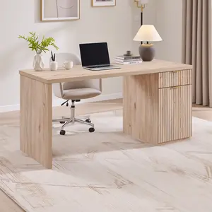 LINGMU 60" minimalist grooved desk 2 drawers Home | Office | Study